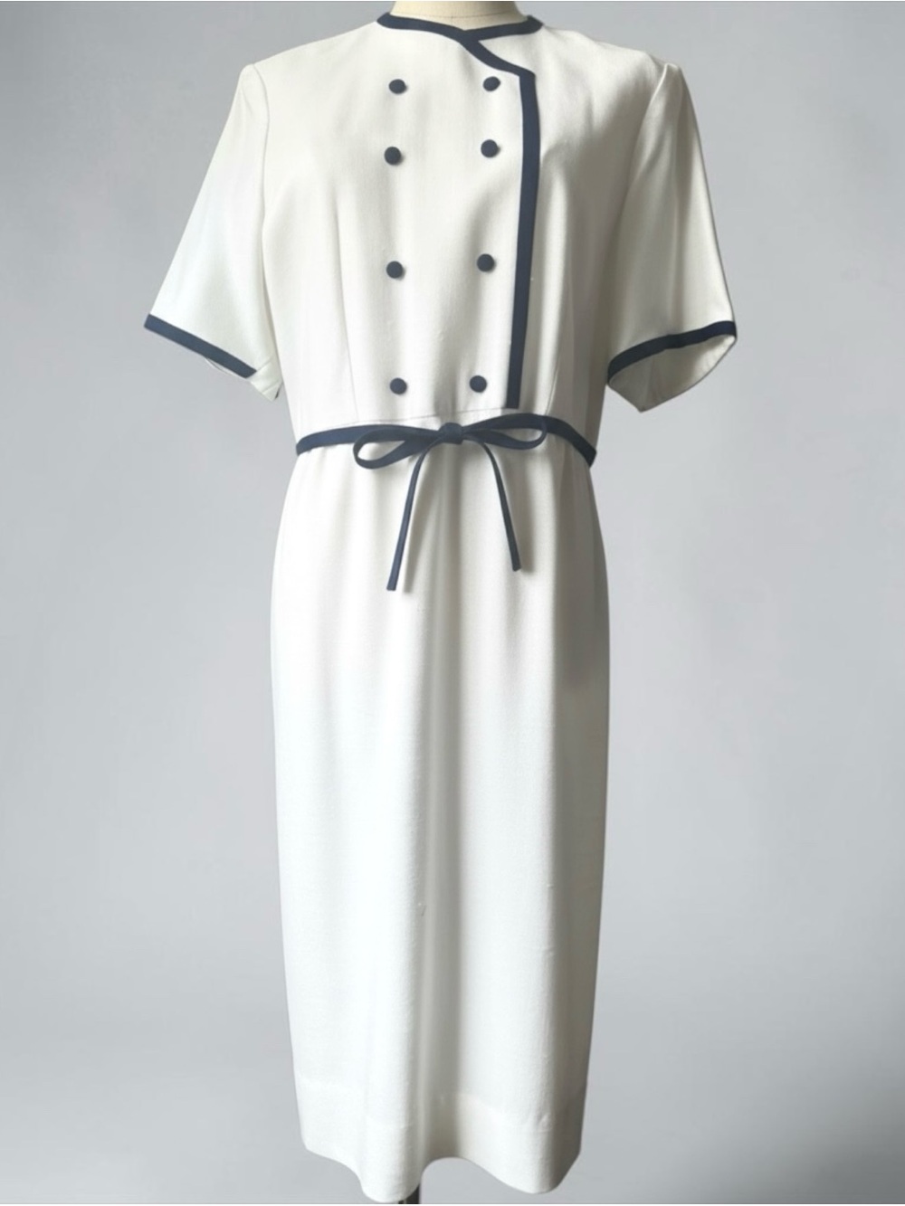 Vintage Nautical Dress White Navy Belted Sailor Style Womens Medium Posh